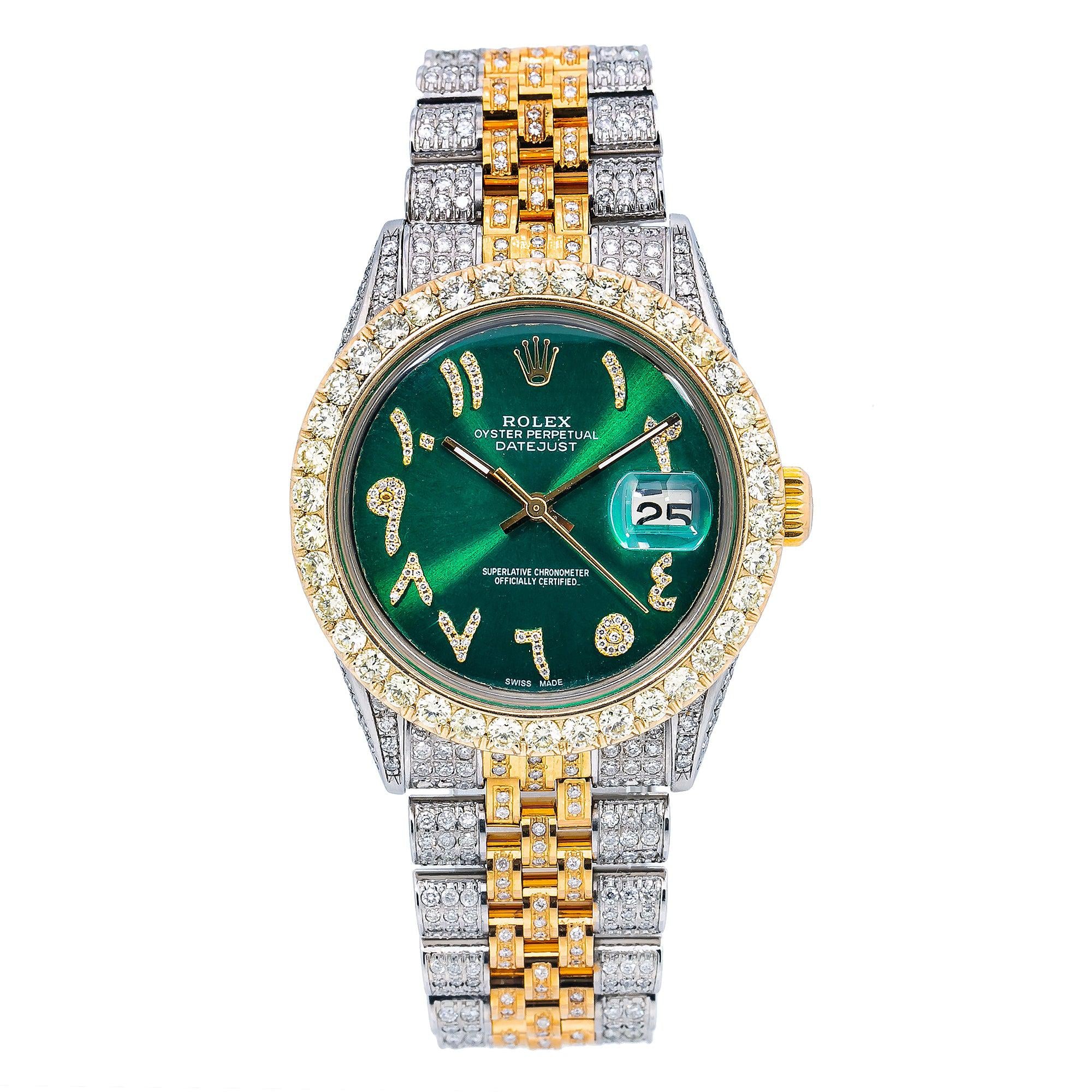 Rolex Datejust 36MM 1601 Green Eastern Arabic Dial Diamond Bezel Two Tone Full Diamond Jubilee Bracelet