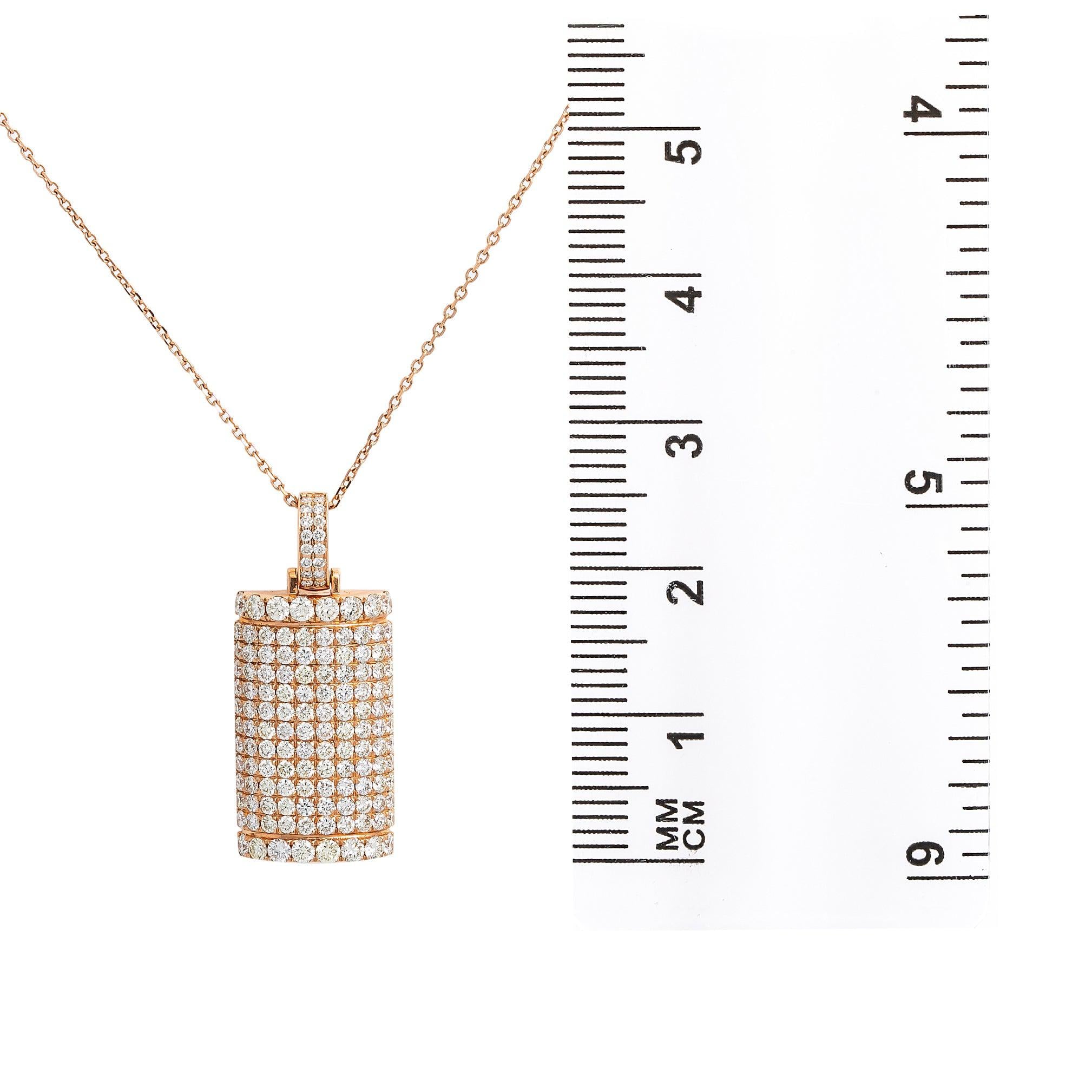 Unisex 14K Rose Gold Dog Tag Pendant with 6.73 CT Diamonds