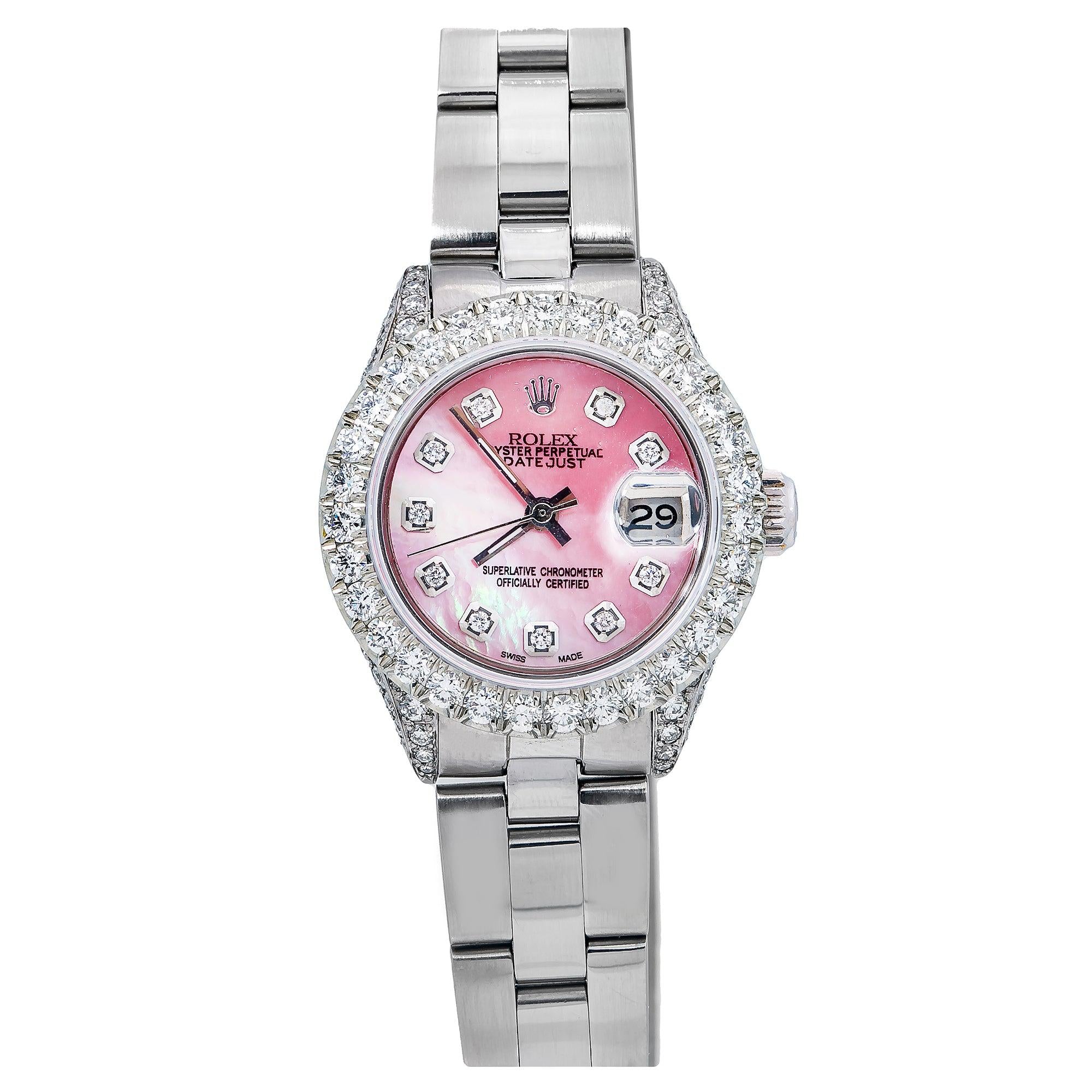 Rolex Datejust 26MM 6916 Pink Mother of Pearl Diamond Dial Diamond Bezel Stainless Steel Oyster Bracelet