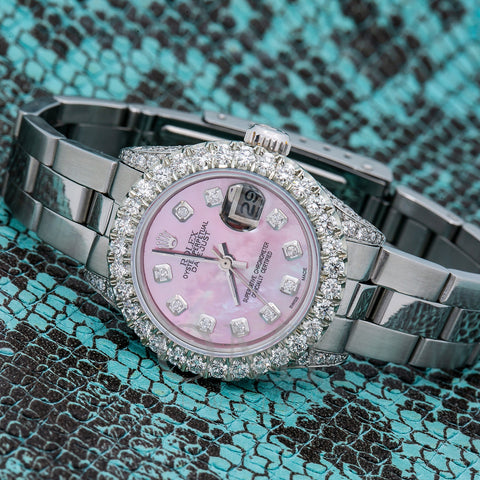 Rolex Datejust 26MM Pink MOP Diamond Dial Stainless Steel Oyster Bracelet