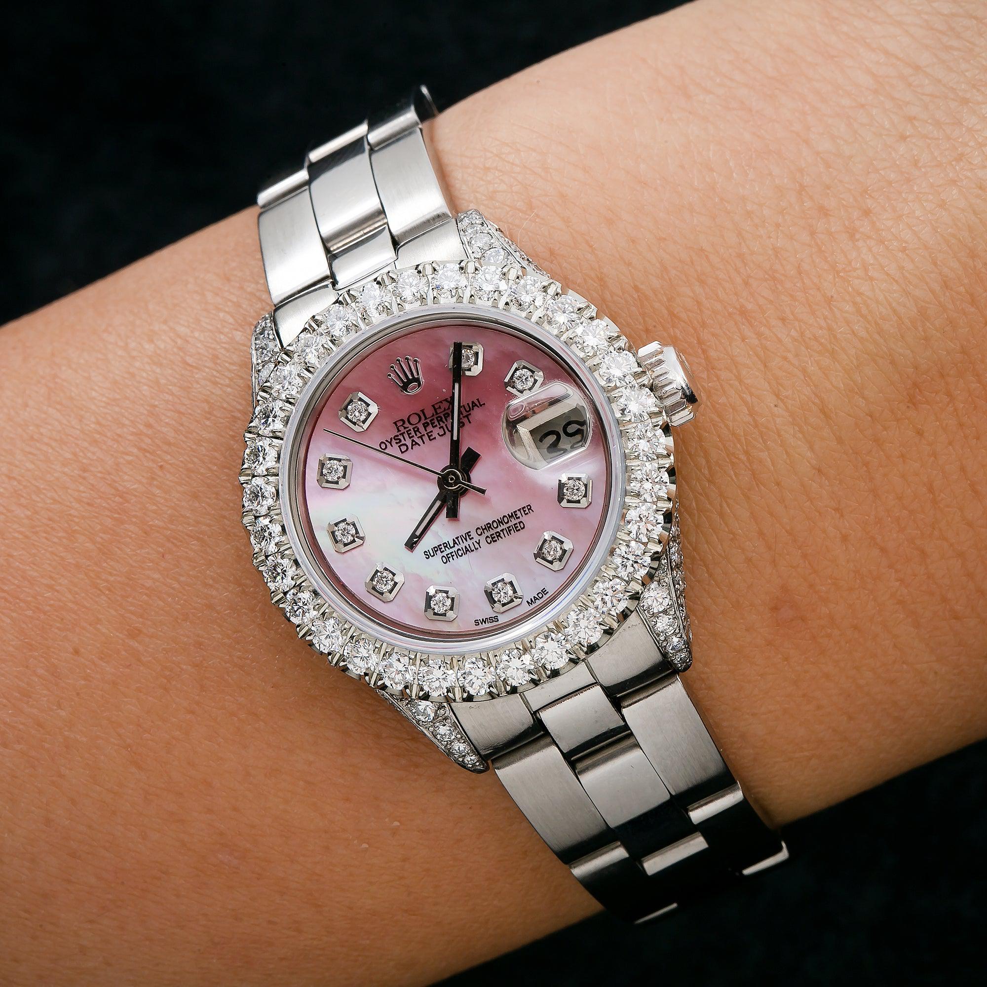 Rolex Datejust 26MM 6916 Pink Mother of Pearl Diamond Dial Diamond Bezel Stainless Steel Oyster Bracelet