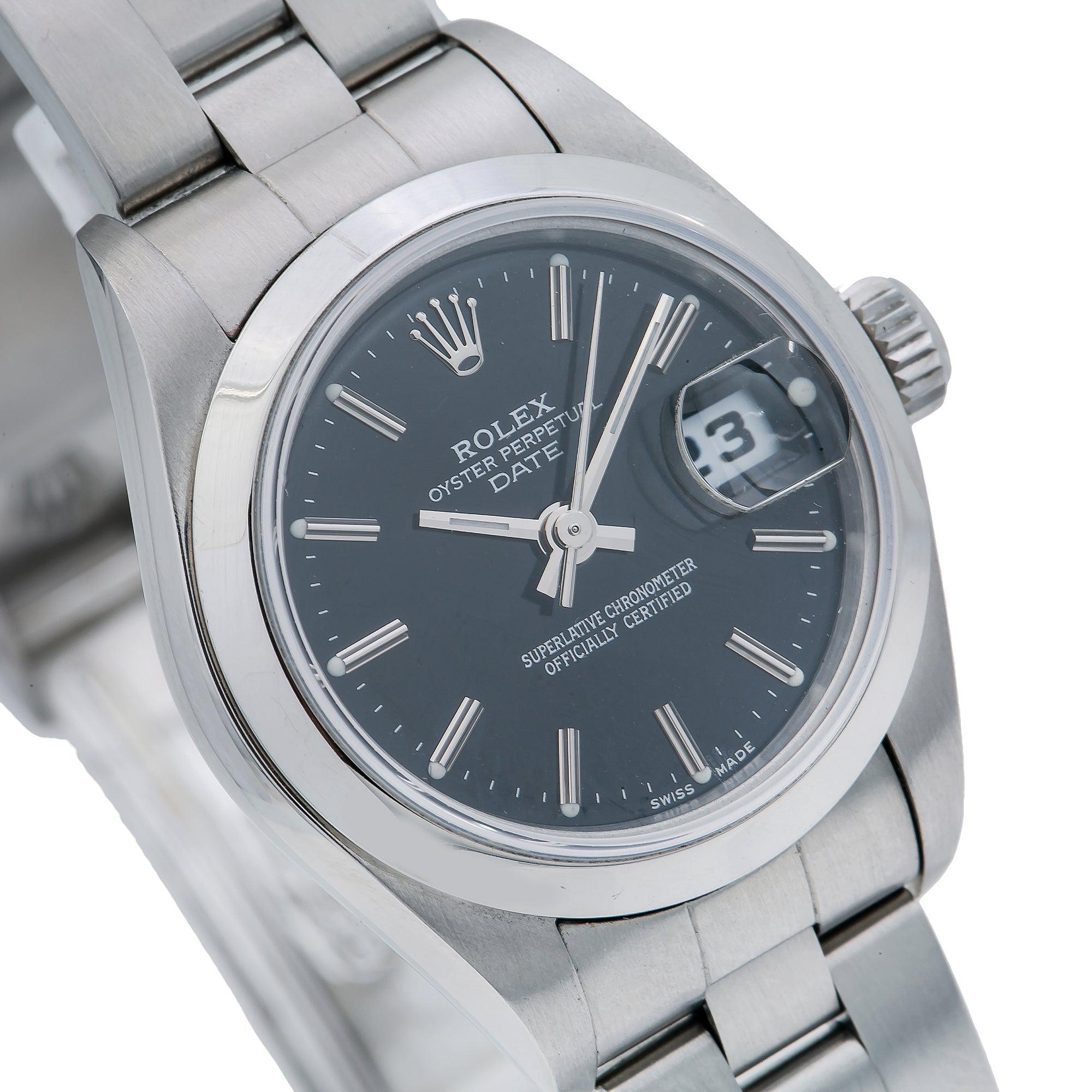 Rolex Date 26MM 79160 Black Dial Smooth Bezel Stainless Steel Oyster Bracelet