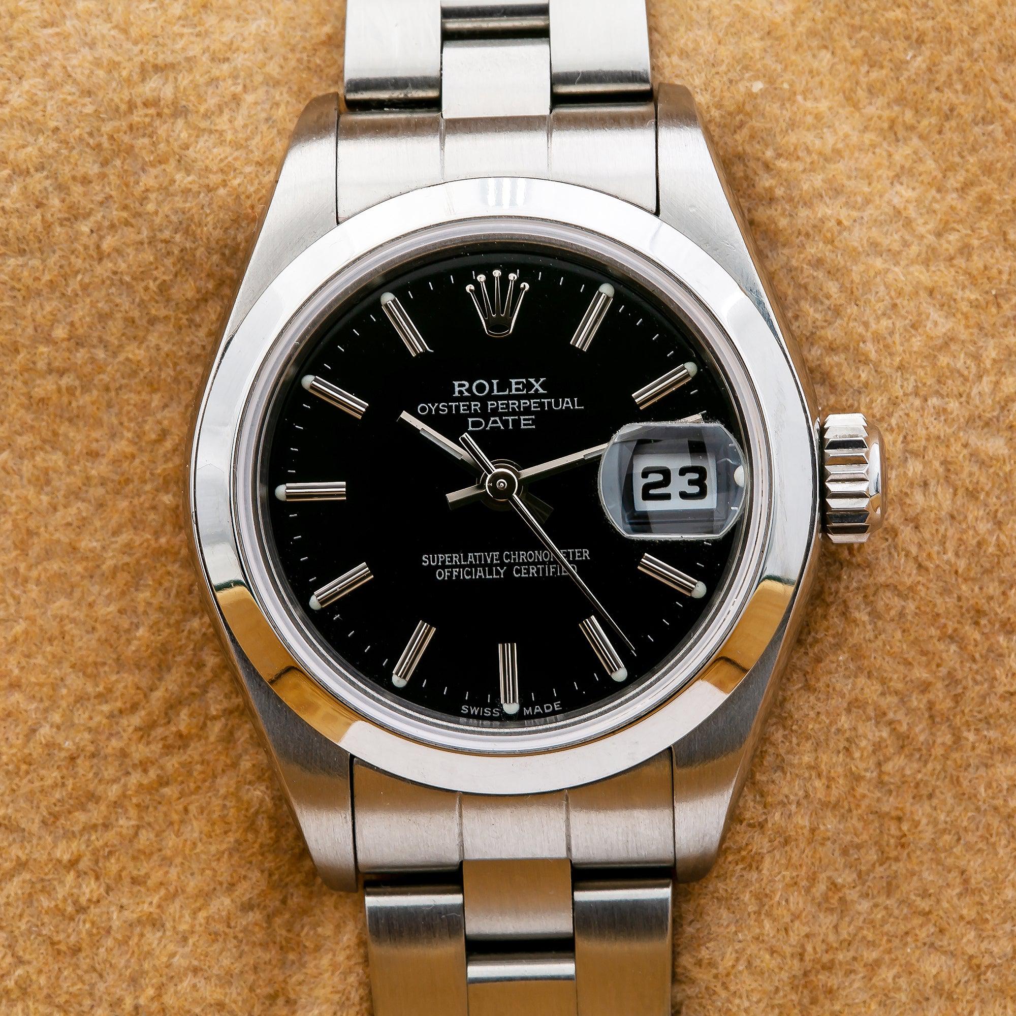 Rolex Date 26MM 79160 Black Dial Smooth Bezel Stainless Steel Oyster Bracelet