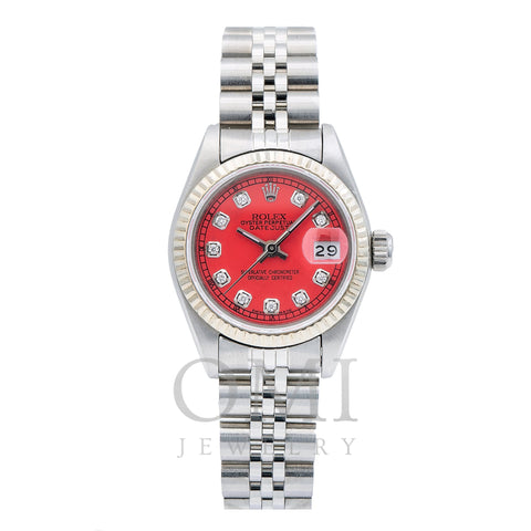 Rolex Oyster Perpetual Lady Datejust 69240 26MM Red Diamond Dial With Stainless Steel Bracelet