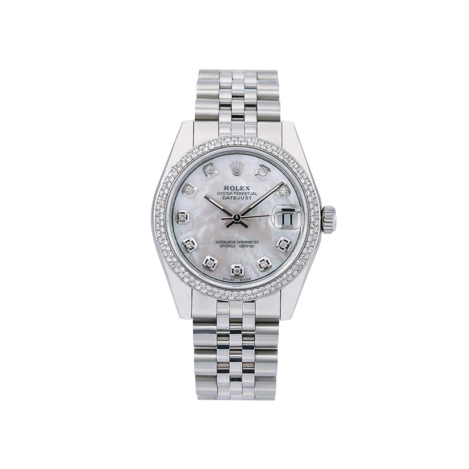 Rolex Datejust 31MM 178240 Mother of Pearl Diamond Dial Diamond Bezel Stainless Steel Jubilee Bracelet