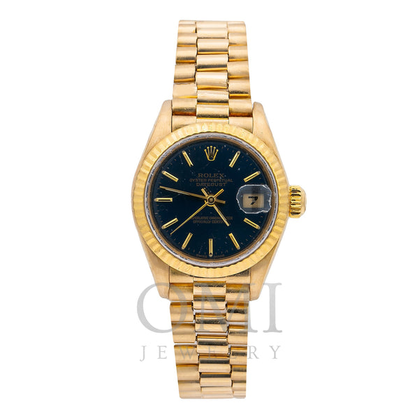 Rolex Lady-Datejust 69178 26MM Black Dial With Yellow Gold President Bracelet