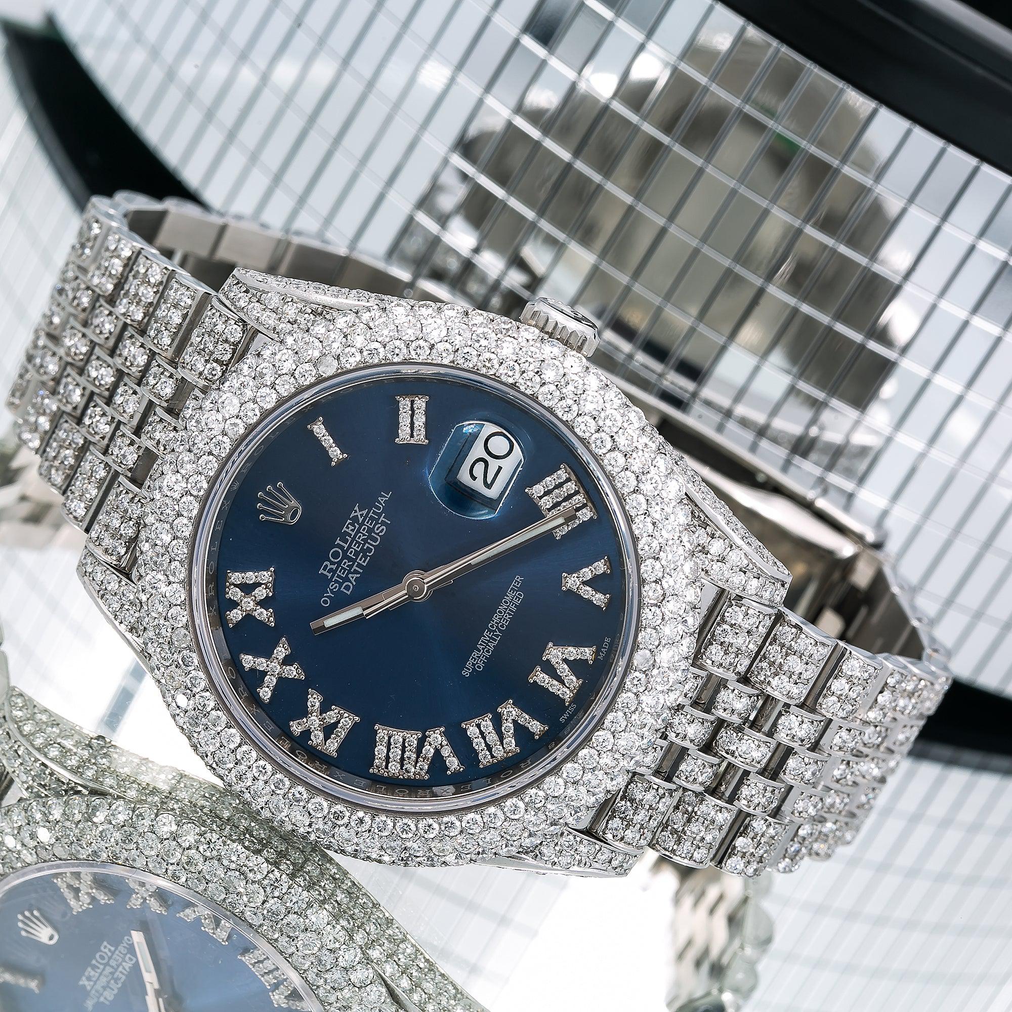 Rolex Datejust 41MM 126300 Blue Roman Diamond Dial Diamond Bezel Stainless Steel Full Diamond Jubilee Bracelet