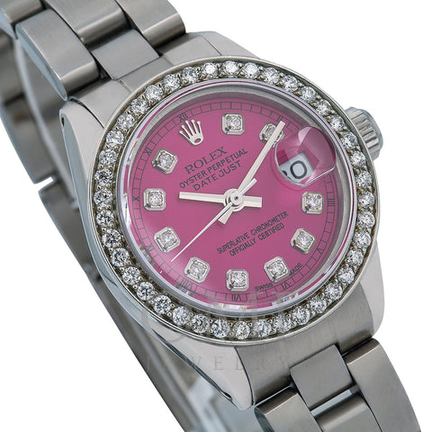 Rolex Oyster Perpetual Ladies Diamond Watch, DateJust 6924 26mm, Pink Diamond Dial With Stainless Steel Bracelet