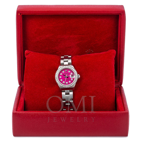 Rolex Oyster Perpetual Ladies Diamond Watch, DateJust 6924 26mm, Pink Diamond Dial With Stainless Steel Bracelet