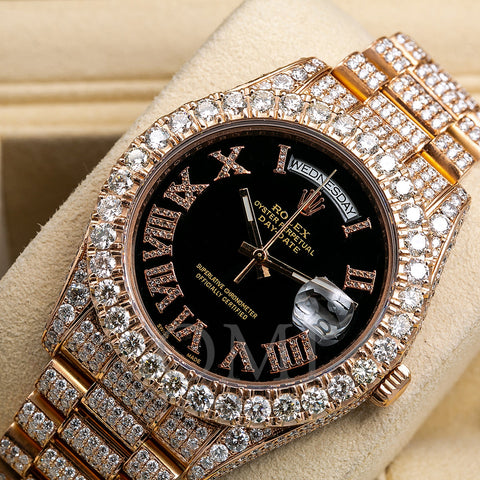 Rolex Day Date II Diamond Watch, 218238 41mm, Black Dial With 25.75 CT Diamonds