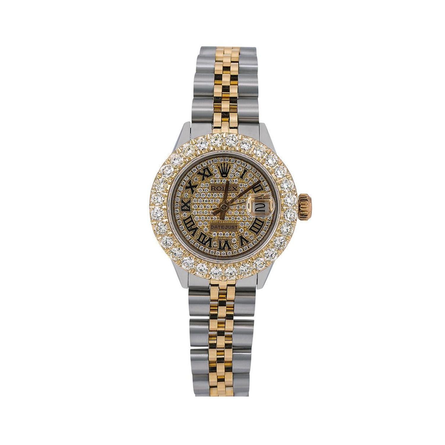 Rolex Datejust 26MM 6917 Diamond Paved Roman Dial Diamond Bezel Two Tone Jubilee Bracelet