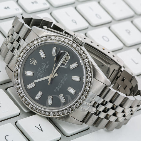 Rolex Datejust Diamond Watch, 16014 36mm, Black Diamond Dial With 1.20 CT Diamonds