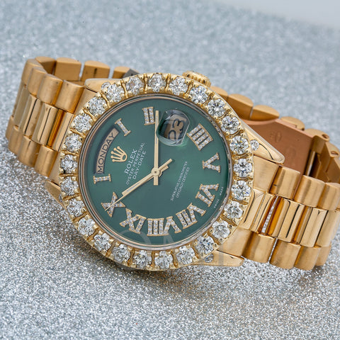 Rolex Day-Date 18038 36MM Green Diamond Dial With Yellow Gold President Bracelet 5.5 CT