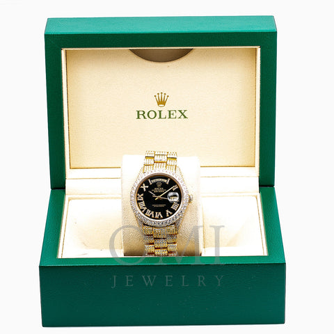 Rolex Day-Date Diamond Watch, 18038 36mm, Black Dial With 23.25 CT Diamonds