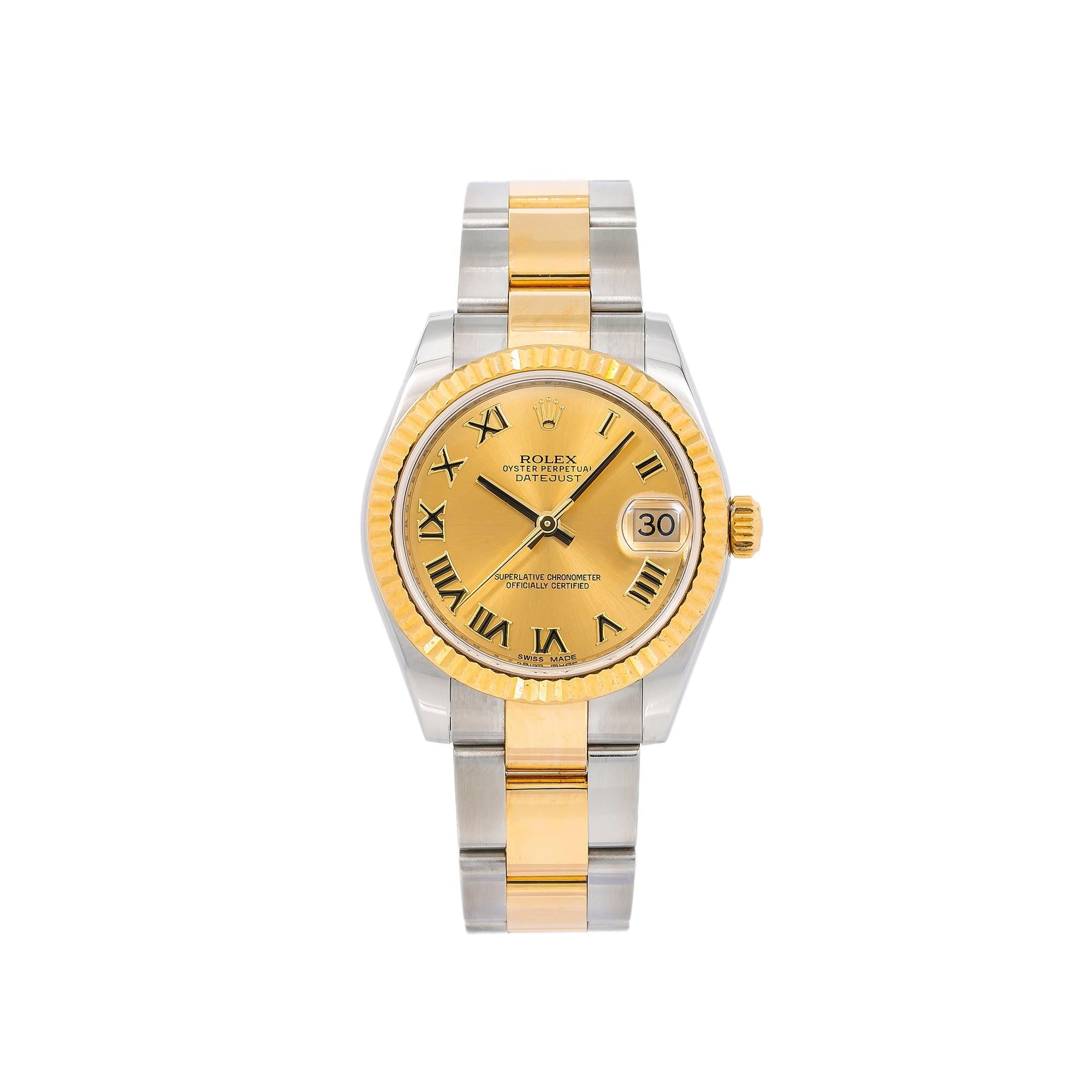 Rolex Datejust 31MM 178243 Champagne Roman Dial Yellow Gold Fluted Bezel Two Tone Oyster Bracelet