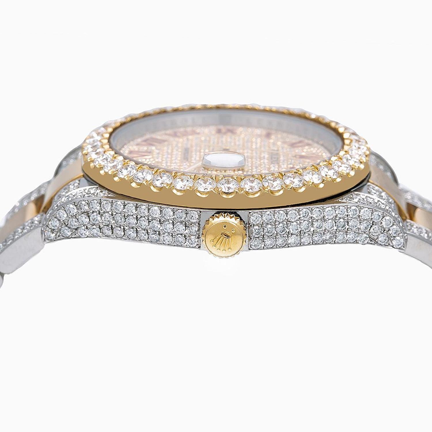 Rolex Datejust 41MM 116333 Diamond Paved Red Roman Dial Diamond Bezel Two Tone Yellow Gold Semi Diamond Oyster Bracelet 11.75ct