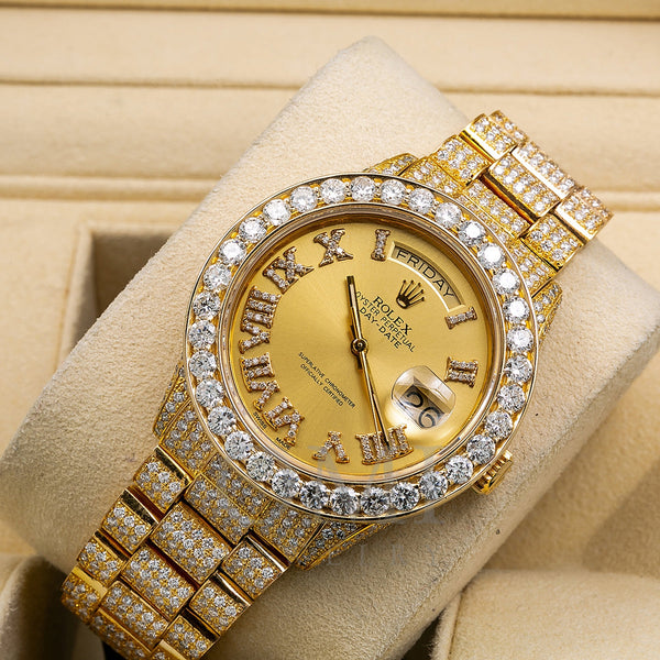 Rolex Day-Date Diamond Watch, 18038 36mm, Champagne Dial With 18.83 CT ...