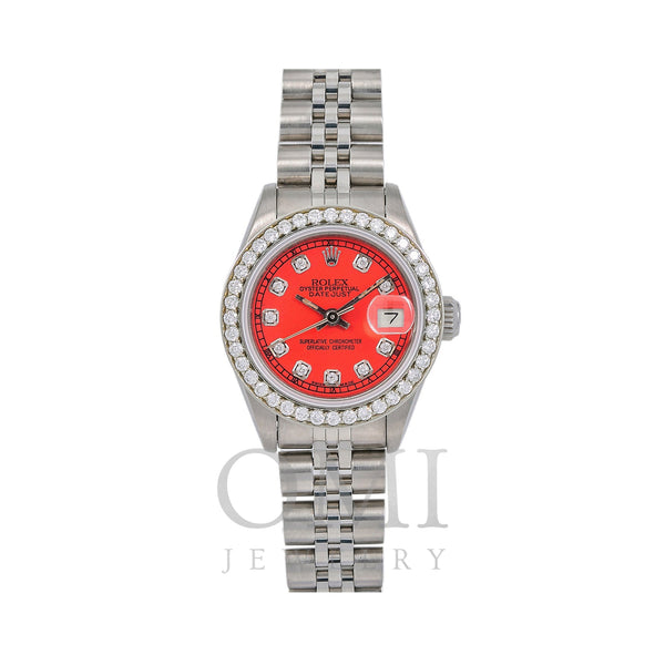 Rolex Lady-Datejust Diamond Watch, 69174 26mm, Red Diamond Dial With Stainless Steel Jubilee Bracelet