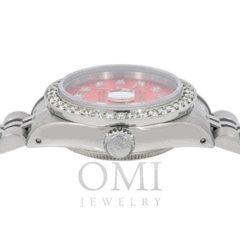 Rolex Lady-Datejust Diamond Watch, 69174 26mm, Red Diamond Dial With Stainless Steel Jubilee Bracelet