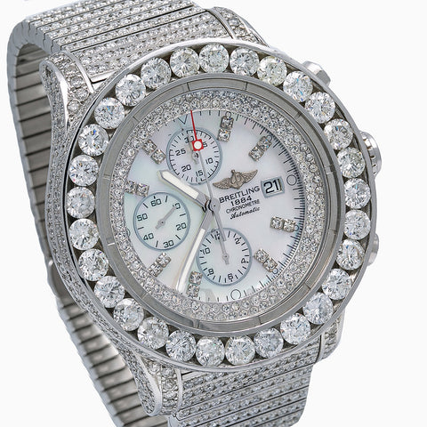 Breitling Super Avenger A13370 53MM White Diamond Dial With White Gold Bracelet