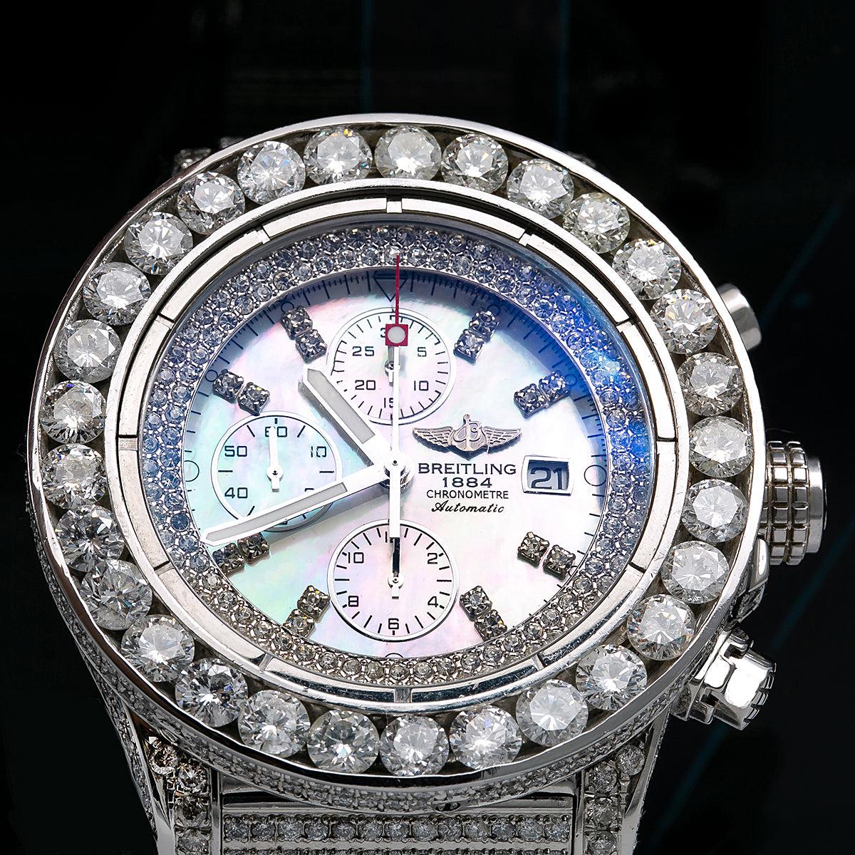 Breitling Super Avenger 48MM A13370 Mother of Pearl Diamond Dial Diamond Bezel Full Diamond Bracelet