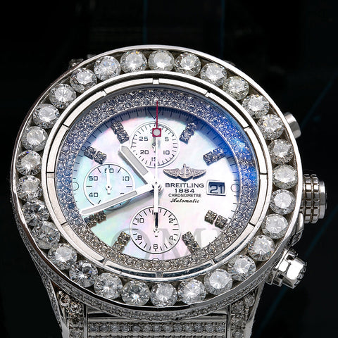 Breitling Super Avenger A13370 53MM White Diamond Dial With White Gold Bracelet