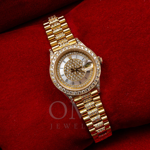 Rolex Lady-Datejust Diamond Watch, 69178 26mm, Champagne Diamond Dial With President Yellow Gold Bracelet