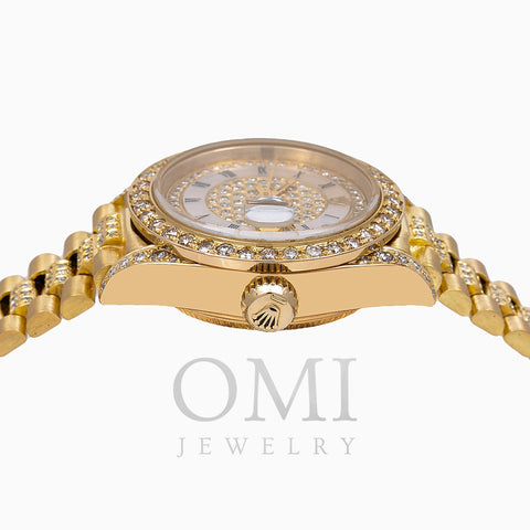 Rolex Lady-Datejust Diamond Watch, 69178 26mm, Champagne Diamond Dial With President Yellow Gold Bracelet