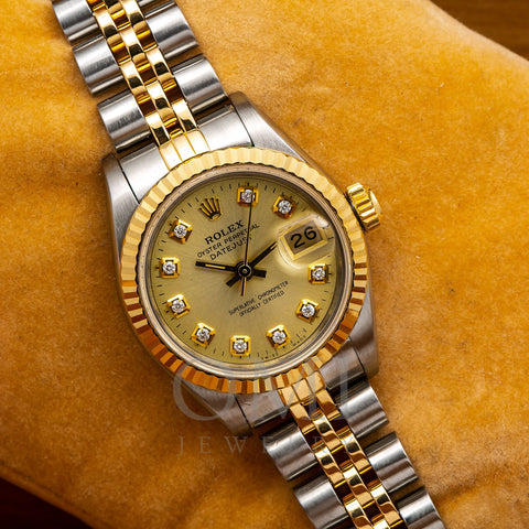 Rolex Lady-Datejust Diamond Watch, 69173 26mm, Champagne Diamond Dial With Two Tone Jubilee Bracelet