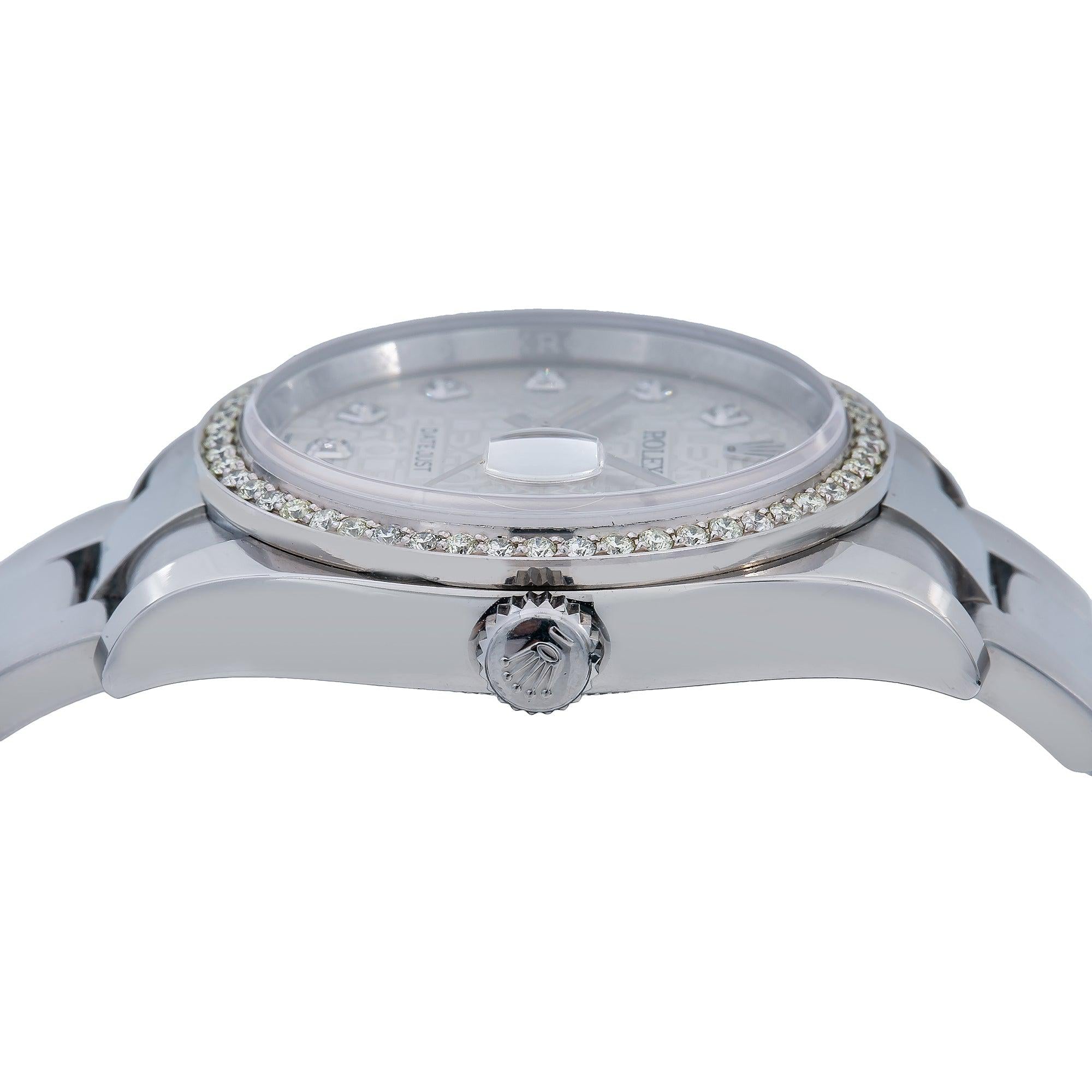 Rolex Datejust 36MM 116200 Silver Pattern Diamond Dial Diamond Bezel Stainless Steel Oyster Bracelet 1.25ct