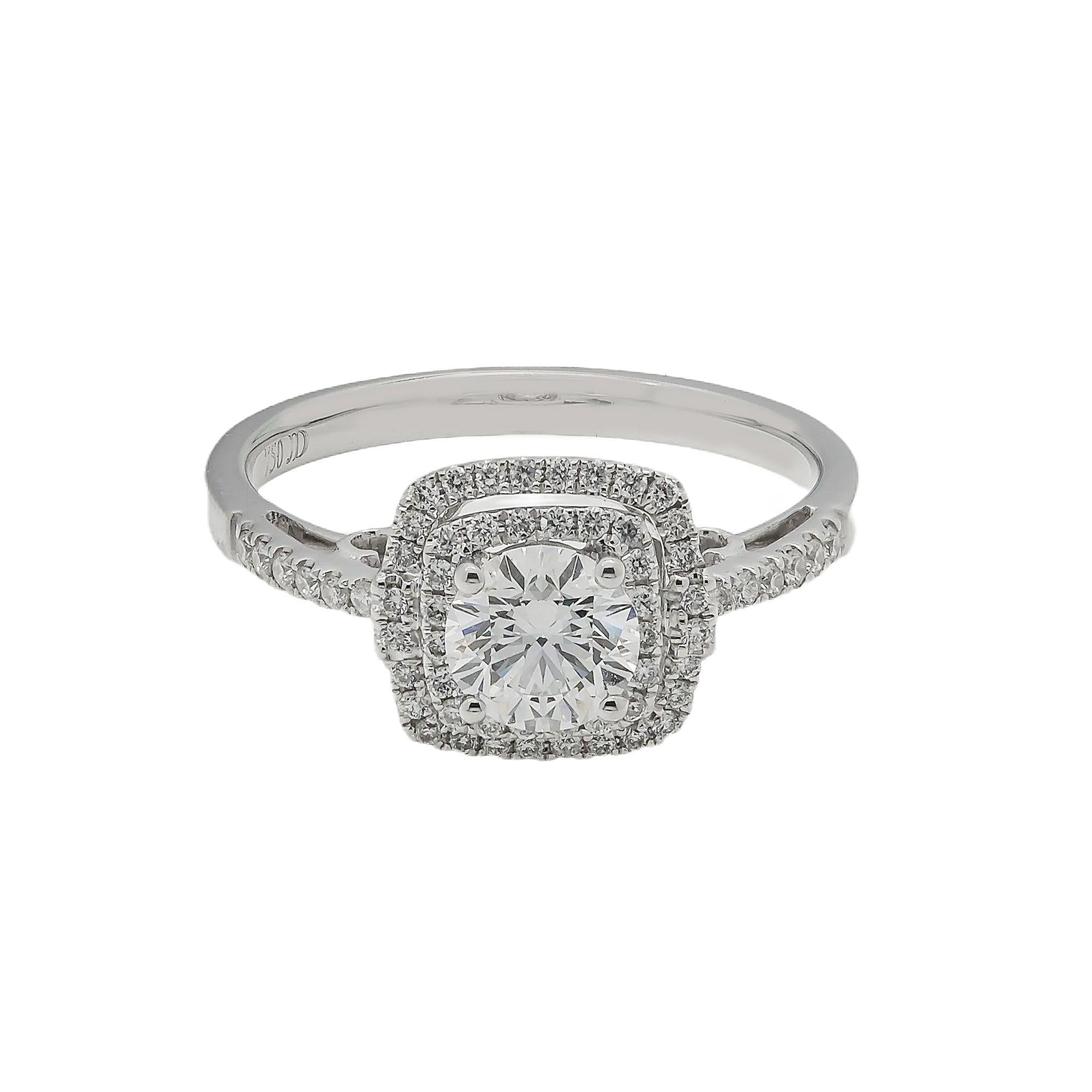 18K GOLD ROUND CLUSTER DIAMOND ENGAGEMENT RING 1.0 CTW