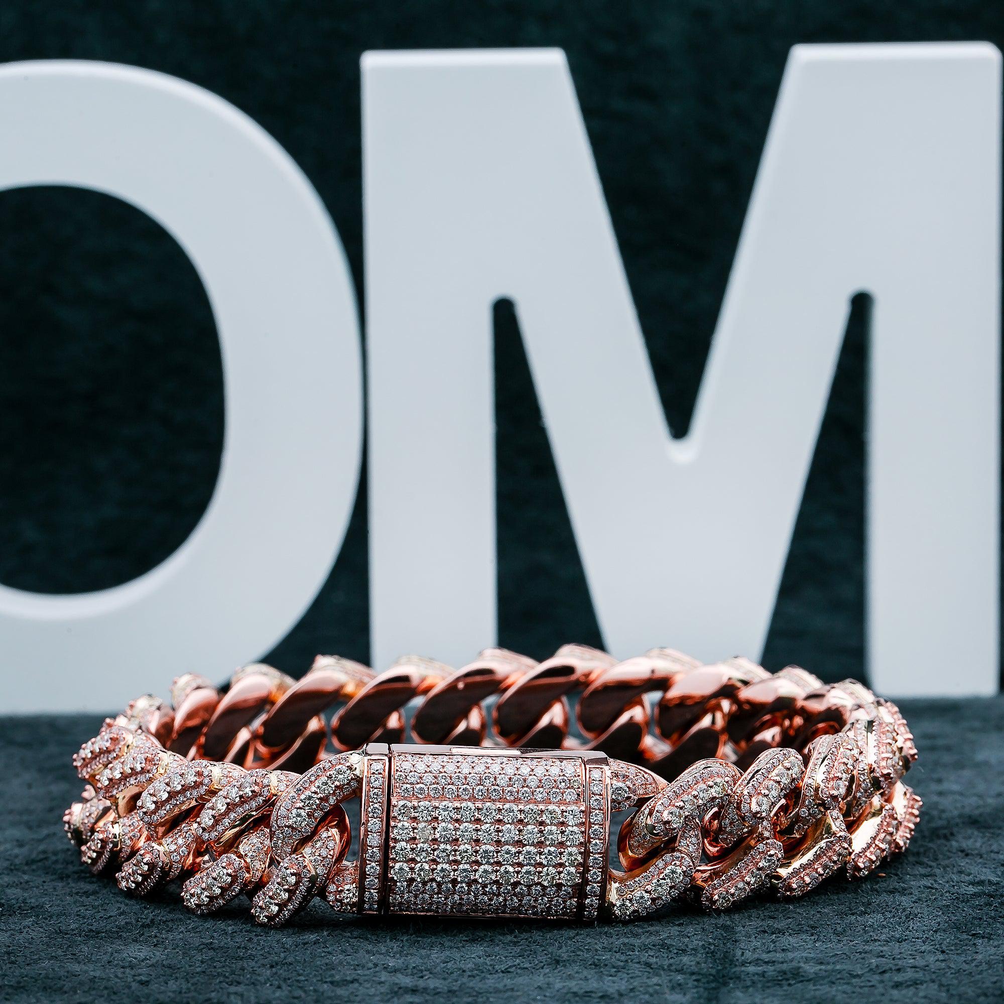 14K ROSE GOLD 9"/15MM CUBAN BRACELET WITH 14.17 CT DIAMONDS