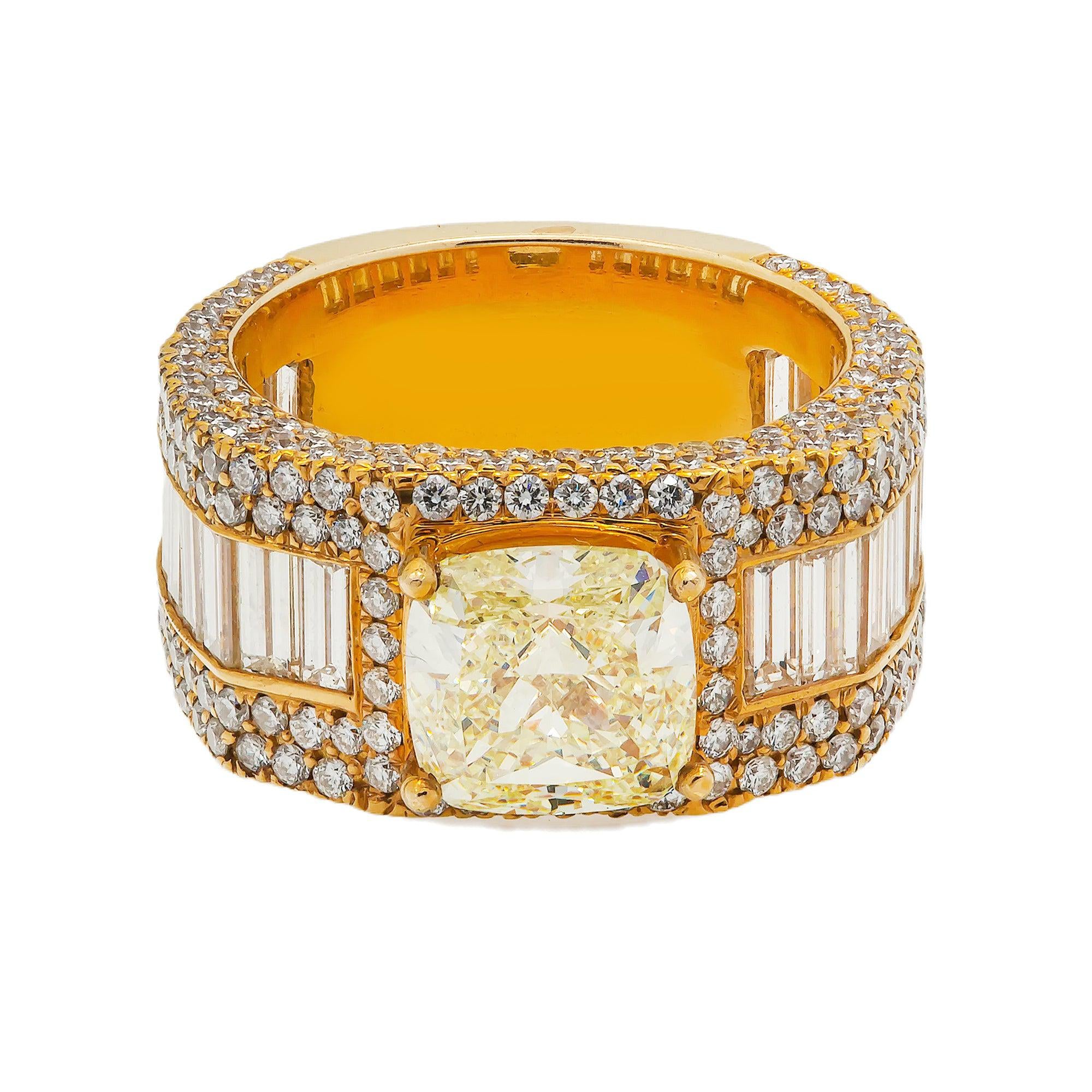 14K GOLD BAGUETTE CLUSTER DIAMOND MEN'S RING 6.19 CT
