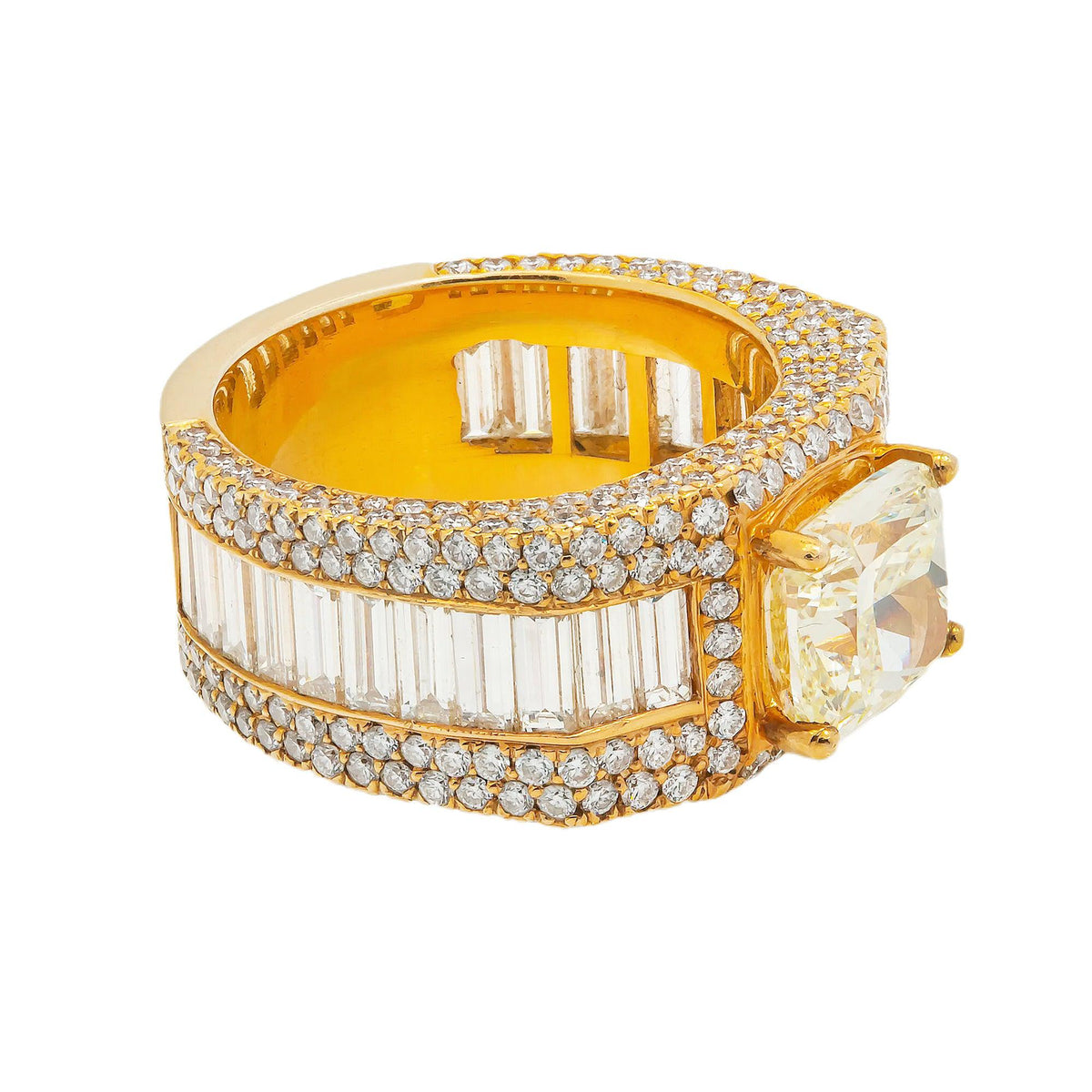 14K GOLD BAGUETTE CLUSTER DIAMOND MEN'S RING 6.19 CT