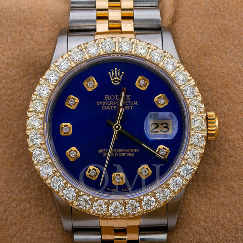 Rolex Datejust 16233 36MM Blue Diamond Dial With Two Tone Jubilee Bracelet