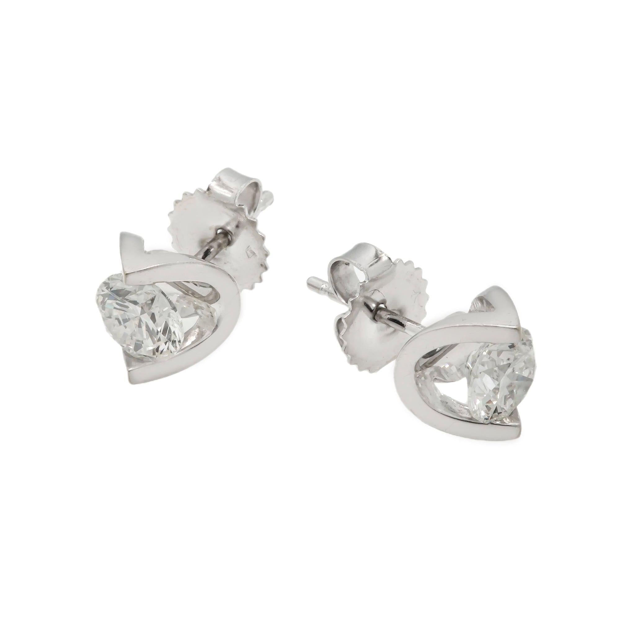 14K GOLD ROUND DIAMOND STUD EARRINGS 1.35 CTW