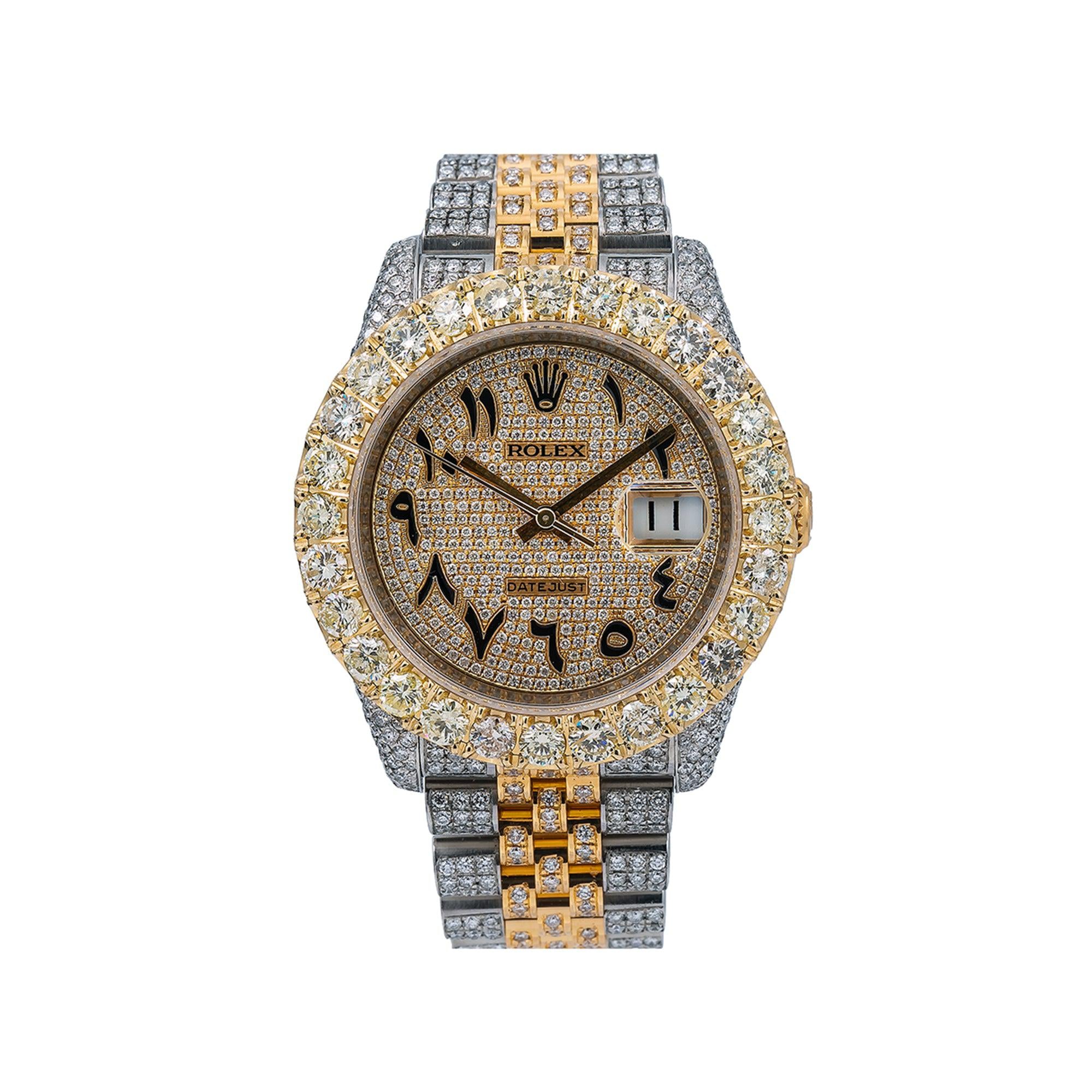 Rolex Datejust 36MM 116233 Diamond Paved Eastern Arabic Dial Diamond Bezel Two Tone Full Diamond Jubilee Bracelet
