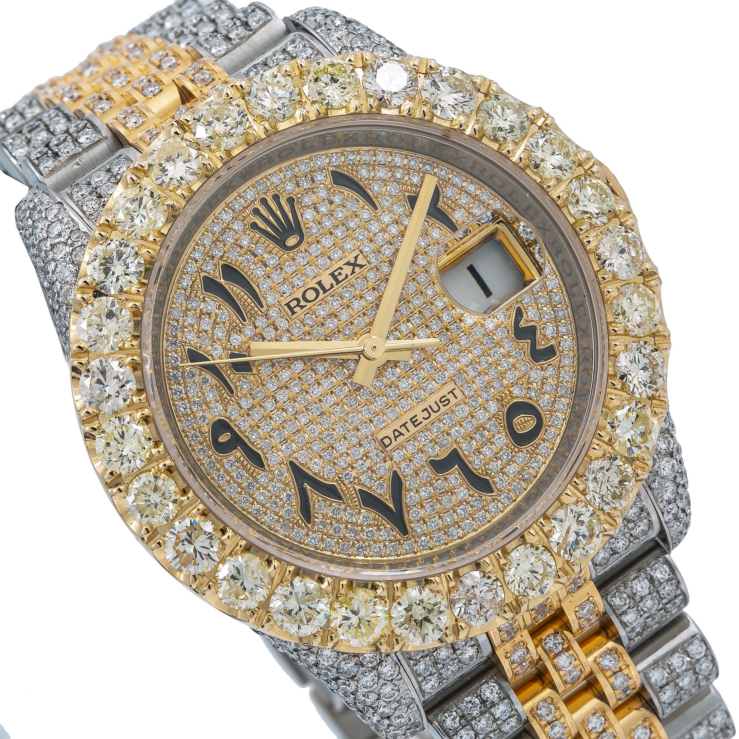 Rolex Datejust 36MM 116233 Diamond Paved Eastern Arabic Dial Diamond Bezel Two Tone Yellow Gold Full Diamond Jubilee Bracelet