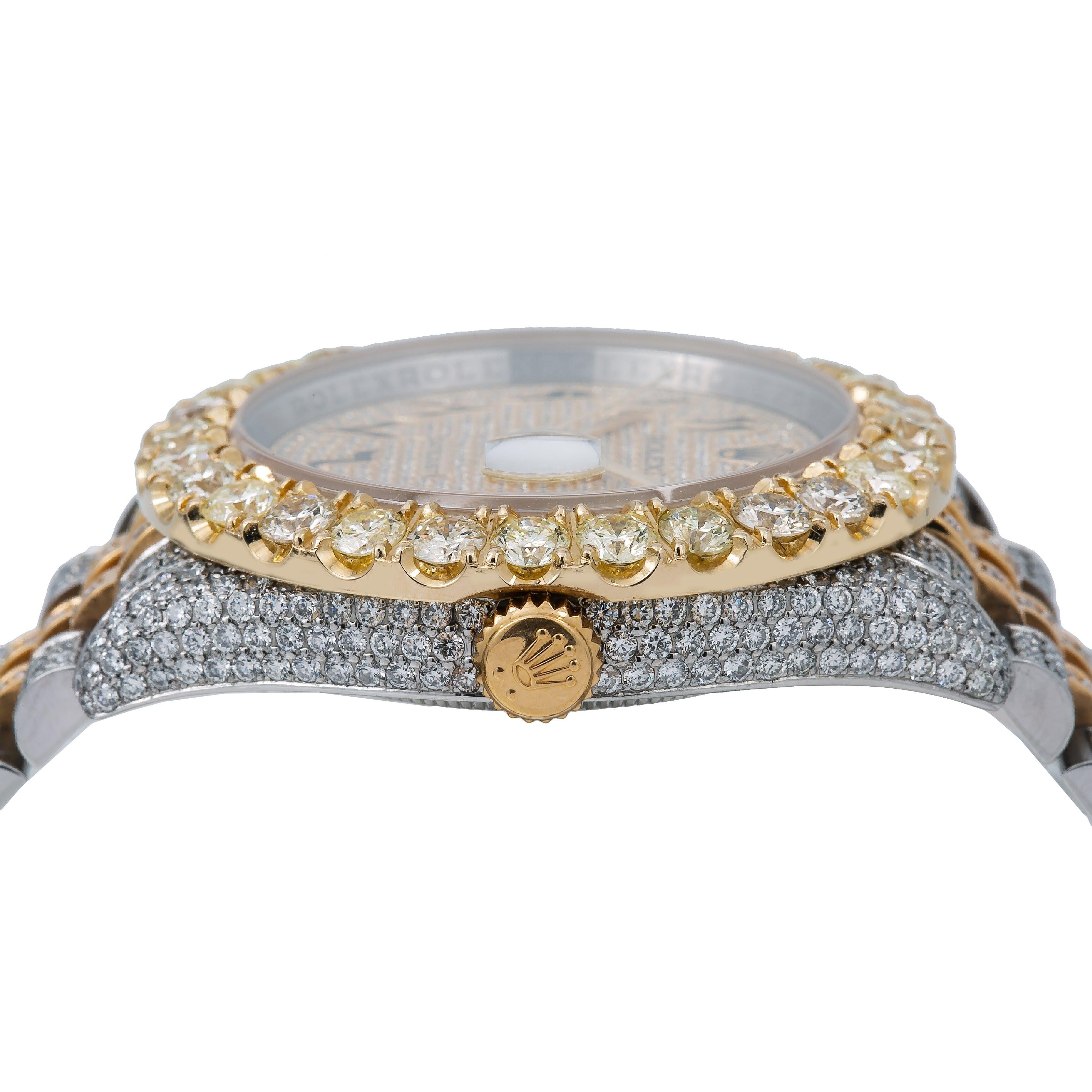 Rolex Datejust 36MM 116233 Diamond Paved Eastern Arabic Dial Diamond Bezel Two Tone Yellow Gold Full Diamond Jubilee Bracelet