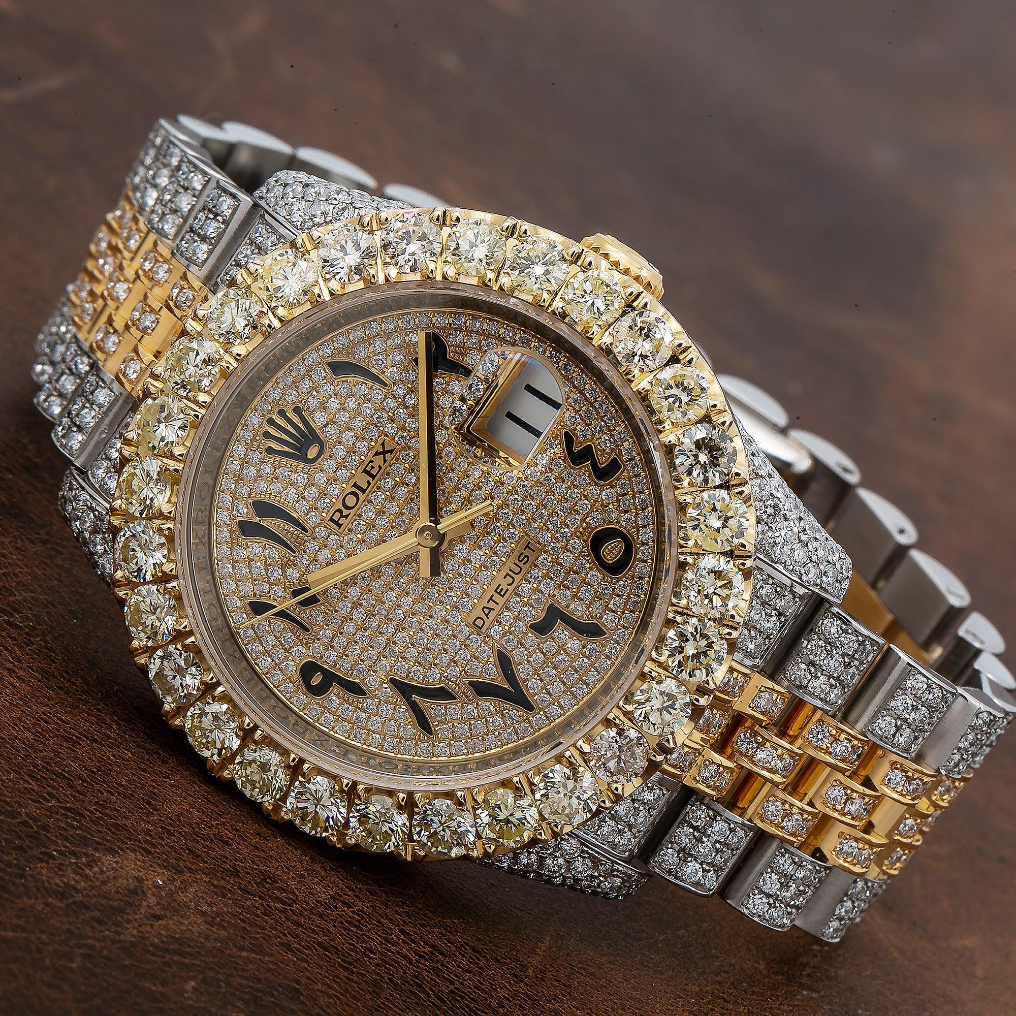 Rolex Datejust 36MM 116233 Diamond Paved Eastern Arabic Dial Diamond Bezel Two Tone Yellow Gold Full Diamond Jubilee Bracelet