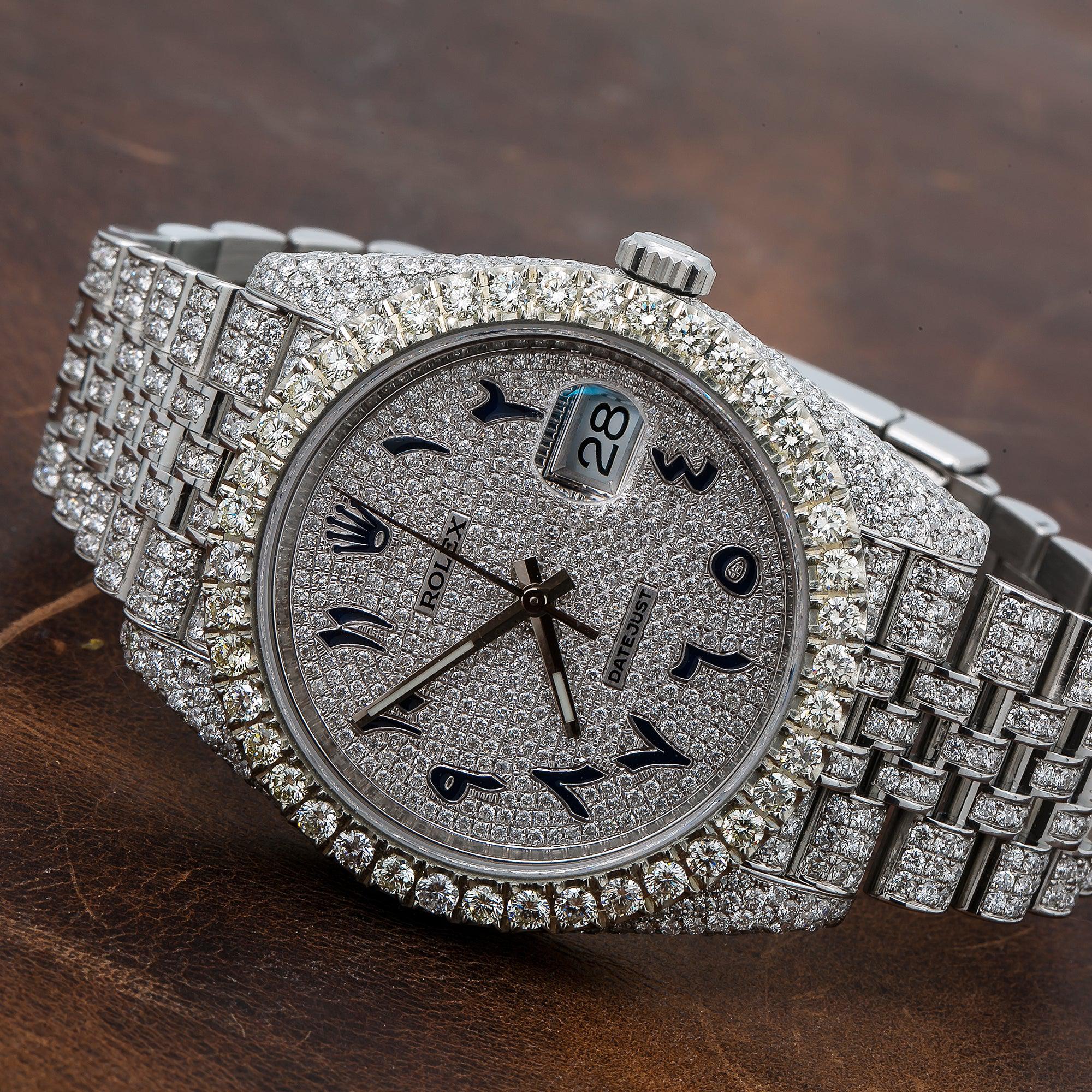 Rolex Datejust 41MM 126300 Diamond Paved Eastern Arabic Dial Diamond Bezel Stainless Steel Full Diamond Jubilee Bracelet