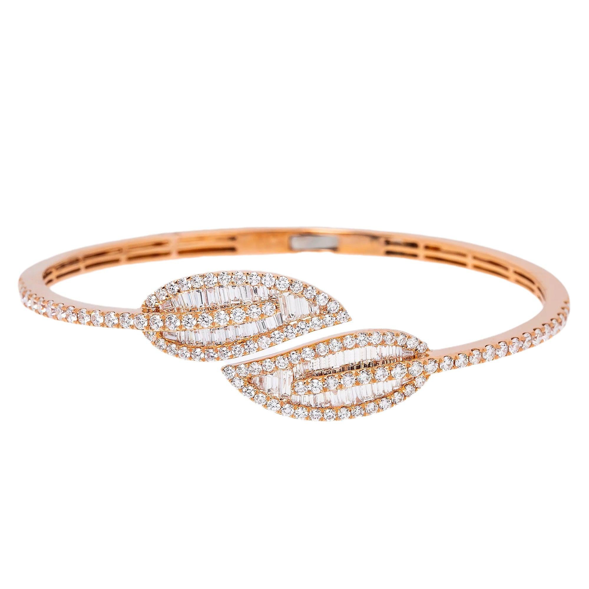 18K ROSE GOLD LADIES LEAF BRACELET WITH 3.79 CT DIAMONDS