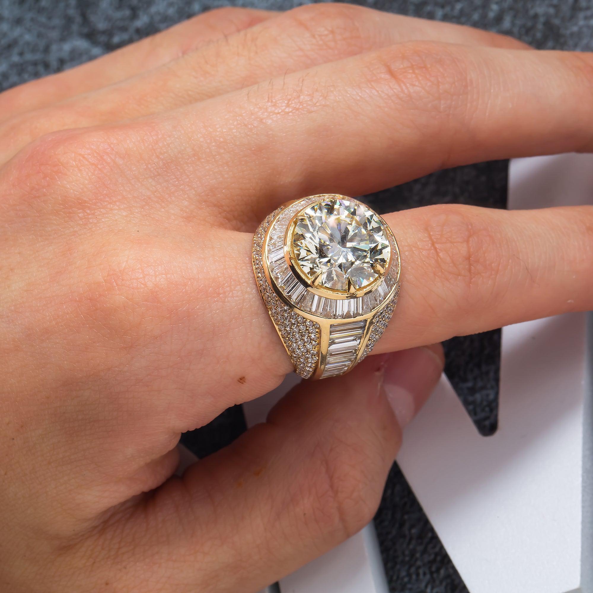 14K GOLD BAGUETTE ROUND CLUSTER DIAMOND RING 9.50 CT