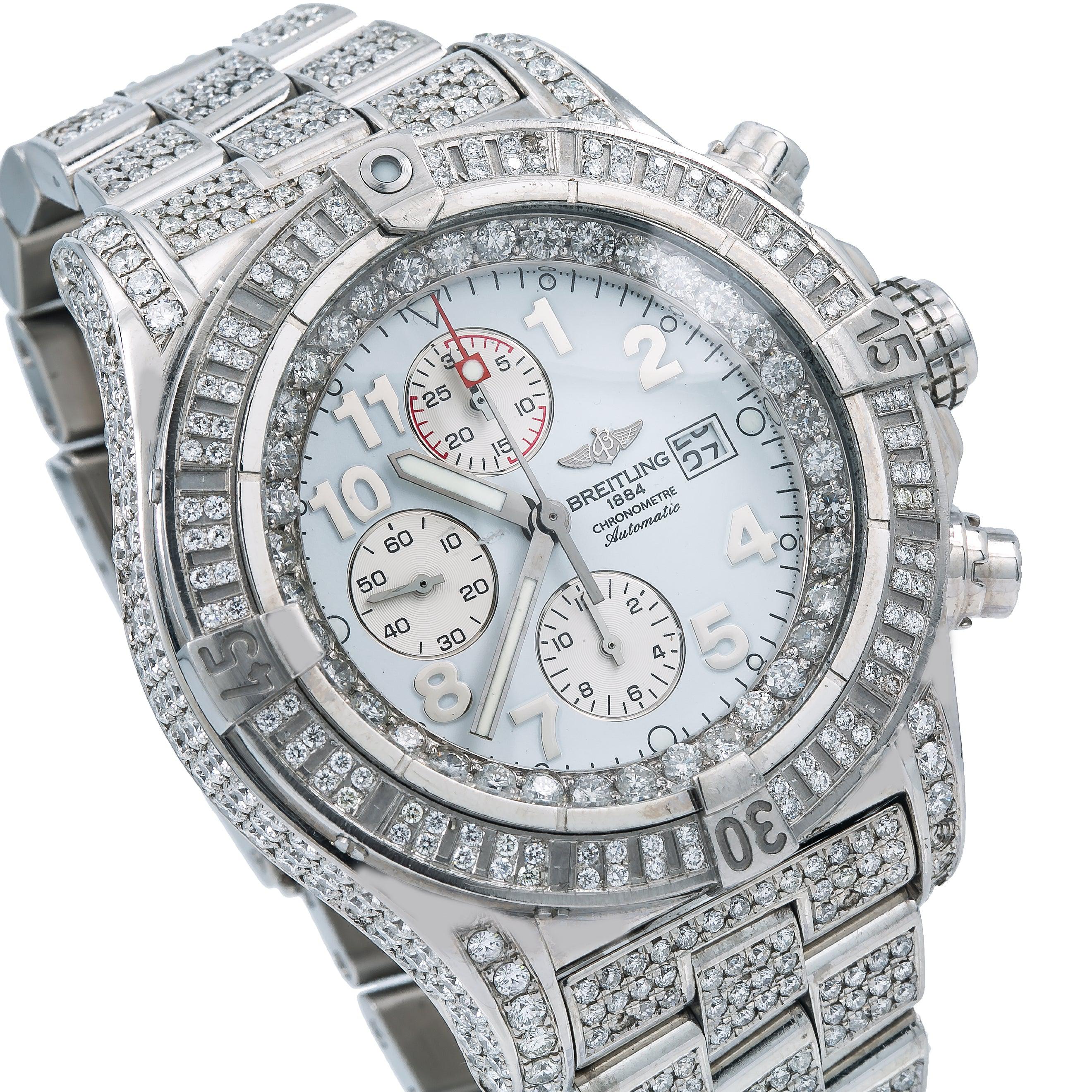 Breitling Super Avenger A13370 48MM White Diamond Dial With 15 CT Diamonds