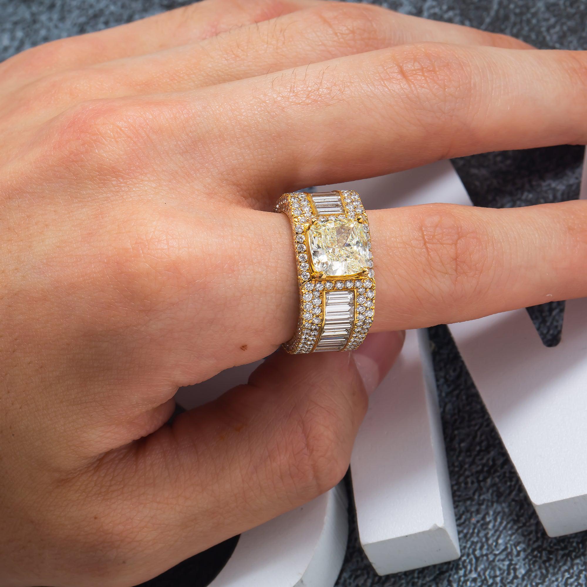 14K GOLD BAGUETTE CLUSTER DIAMOND MEN'S RING 6.19 CT