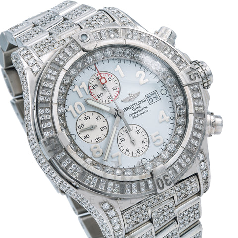 Breitling Super Avenger A13370 48MM White Diamond Dial With 20.71 CT Diamonds