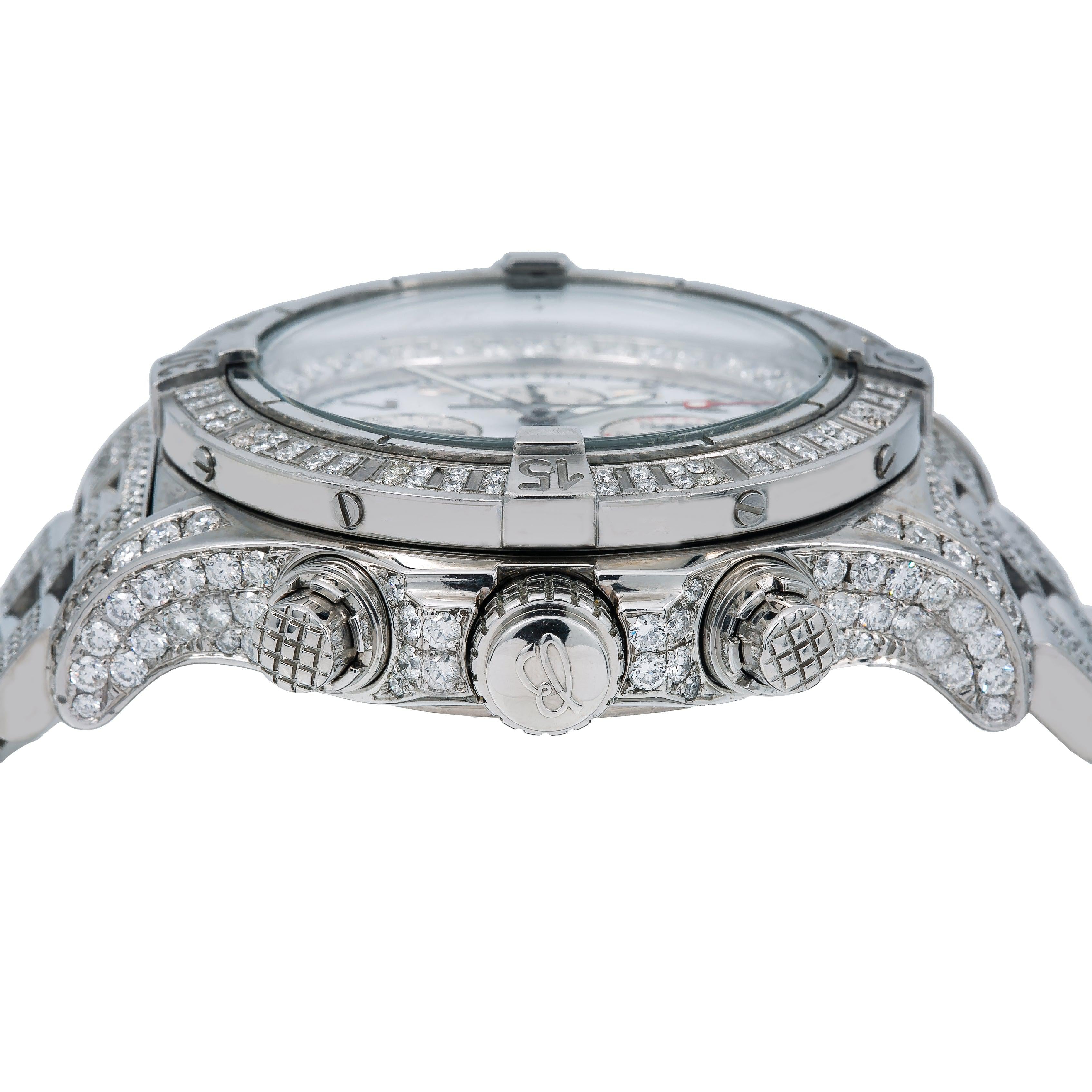 Breitling Super Avenger A13370 48MM White Diamond Dial With 15 CT Diamonds