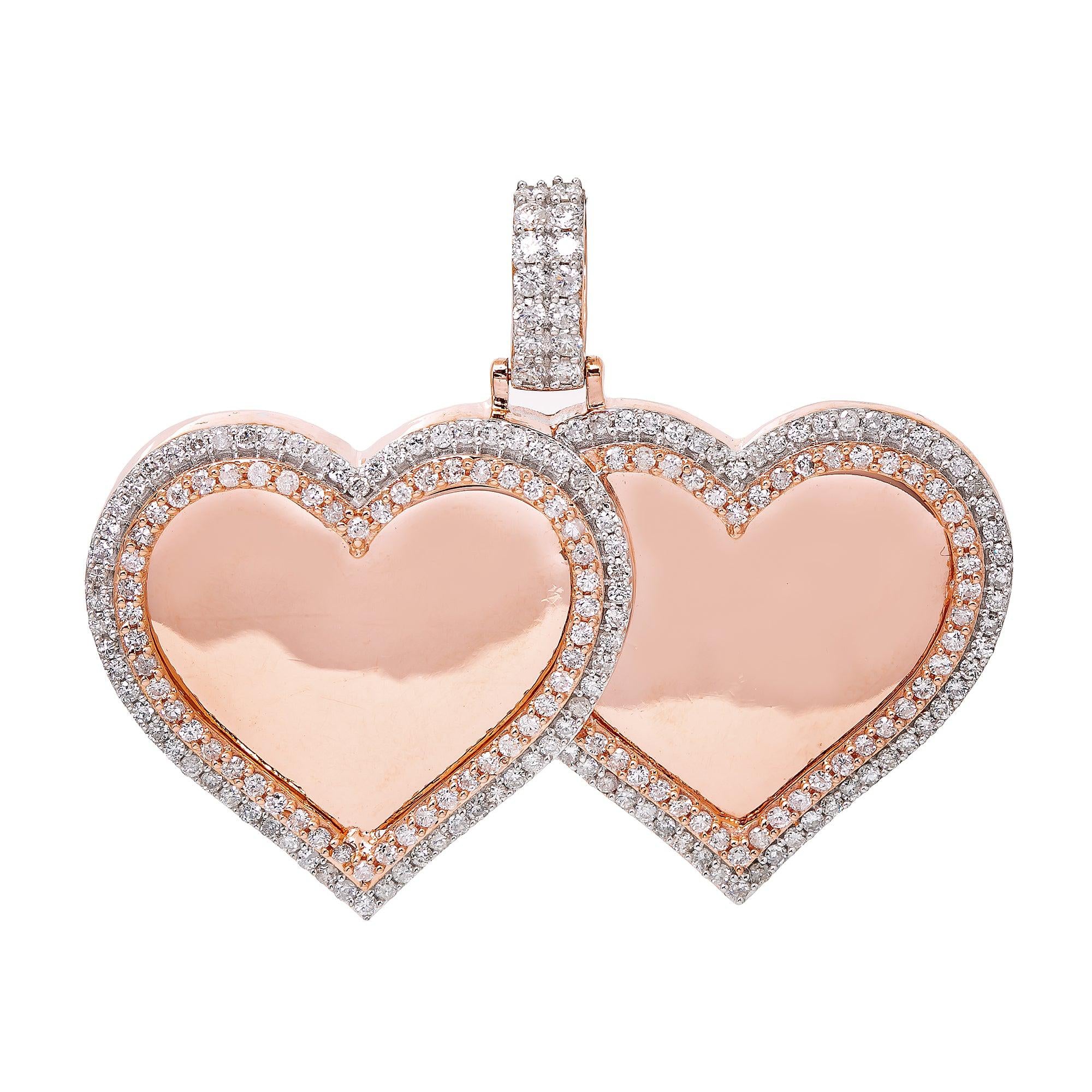 14K ROSE GOLD LADIES HEARTS PENDANT WITH 2.54 CT DIAMONDS