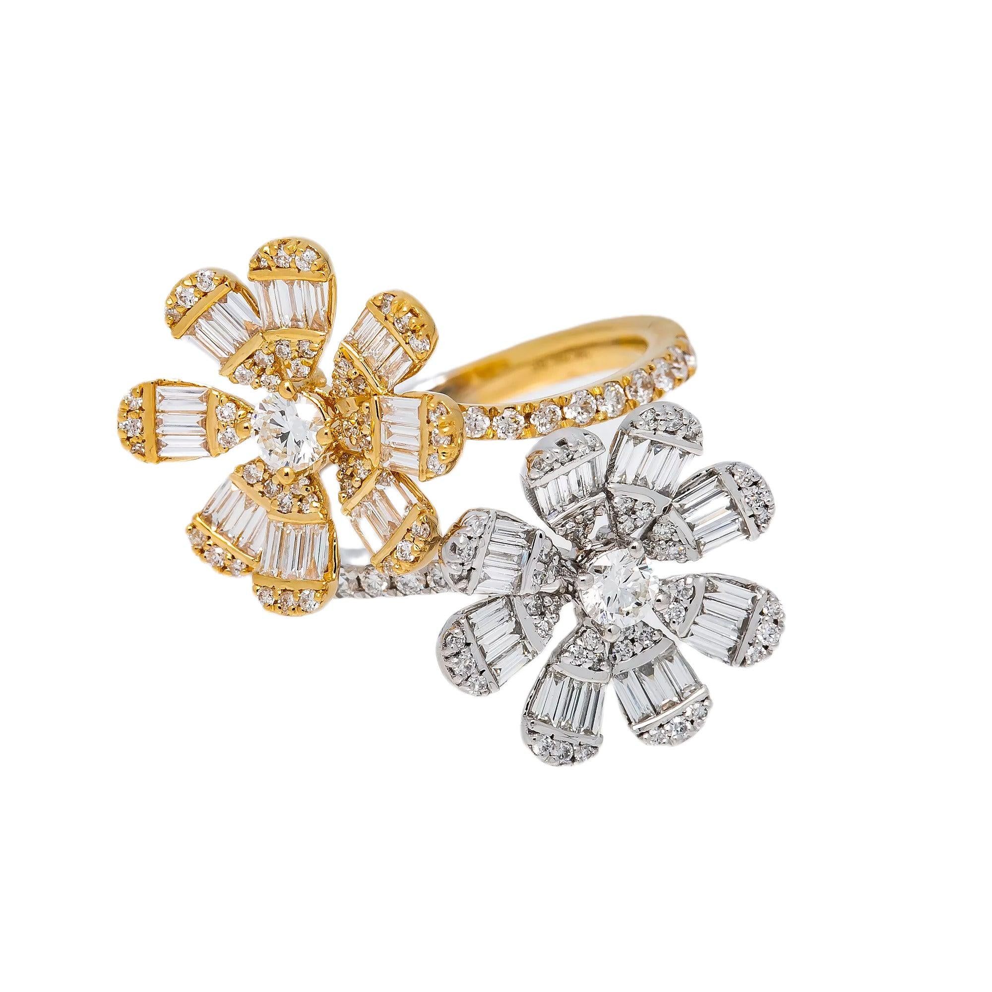 18K YELLOW/WHITE GOLD LADIES RING WITH 1.56 CT DIAMONDS