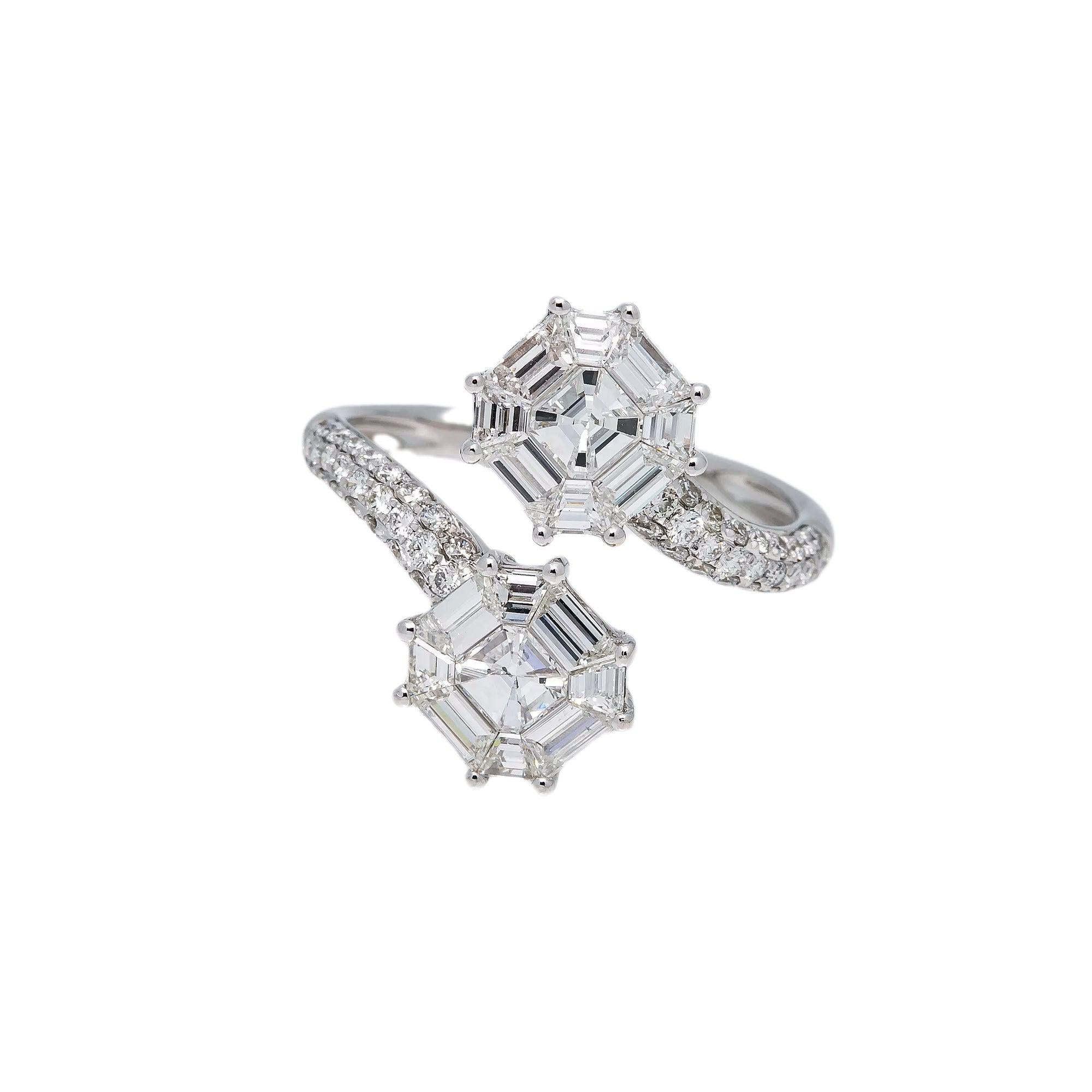 18K WHITE GOLD NAIL BAGUETTE LADIES RING WITH 1.44 CT DIAMONDS